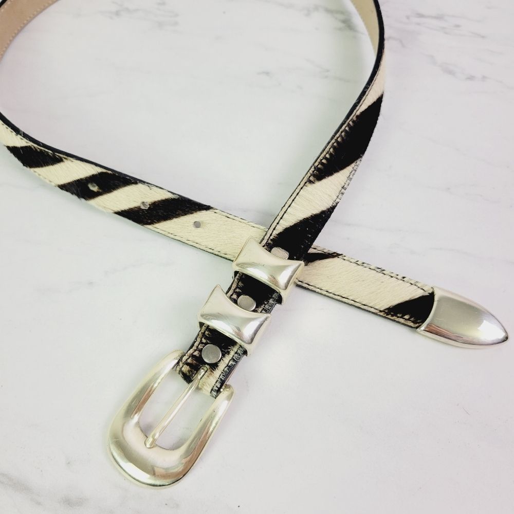 BB Simon Zebra print calf hair leather belt silver buckle - Picture 4 of 7